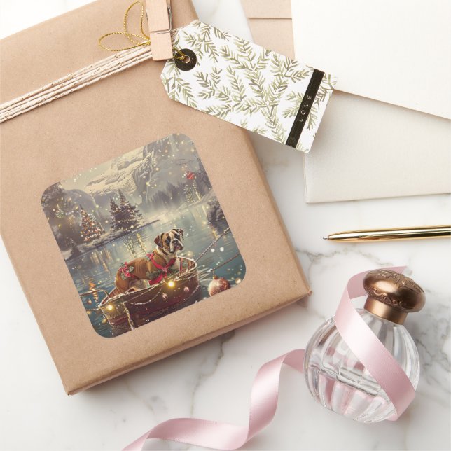 Boxer Christmas Festive Voyage Square Sticker (Gifting)