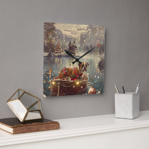 Boxer Christmas Festive Voyage Square Wall Clock