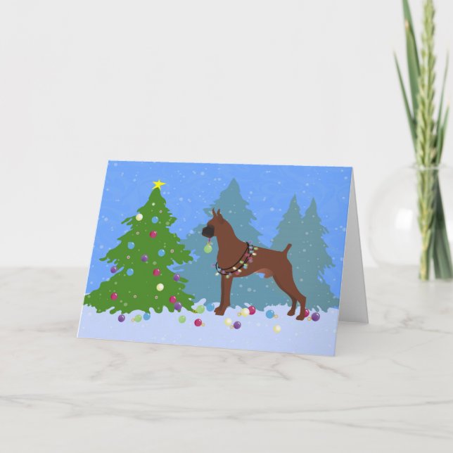 Boxer Christmas Forest Holiday Card (Front)