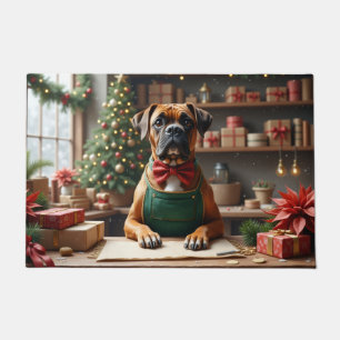 Boxer Christmas Gift Wrapping Art Doormat