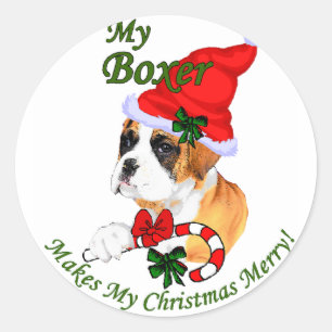 Boxer Christmas Gifts Classic Round Sticker