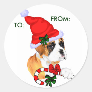 Boxer Christmas Gifts, TO:, FROM: Classic Round Sticker