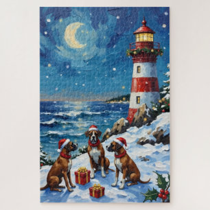 Boxer Christmas Lighthouse Holiday Jigsaw Puzzle