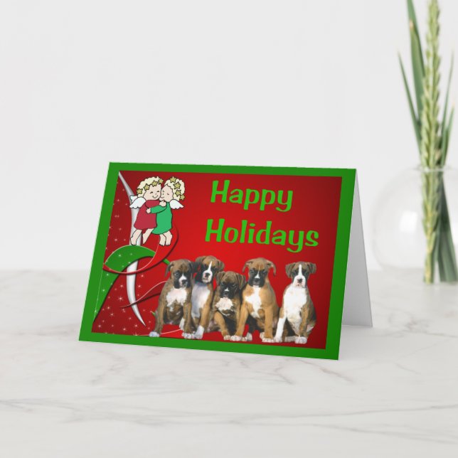 Boxer Christmas Little Angels Greeting Card (Front)