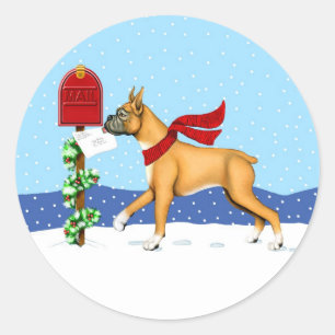 Boxer Christmas Mail Classic Round Sticker