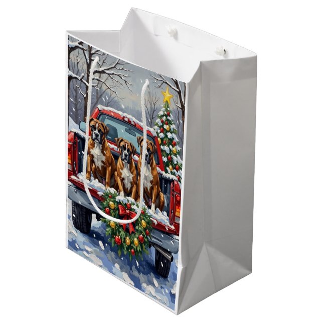 Boxer Christmas Red Truck Holiday Medium Gift Bag (Front Angled)