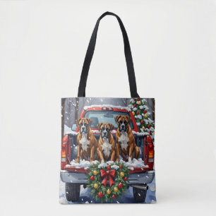 Boxer Christmas Red Truck Holiday Tote Bag