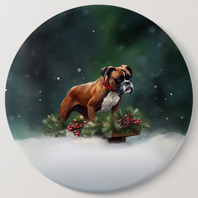 Boxer Christmas snow winter 6 Cm Round Badge (Front)