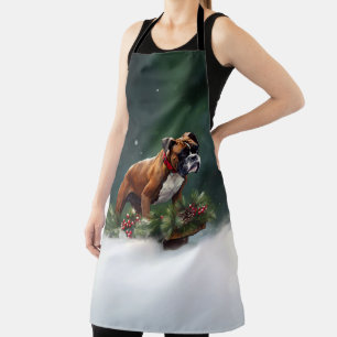 Boxer Christmas snow winter Apron