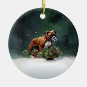 Boxer Christmas snow winter Ceramic Tree Decoration