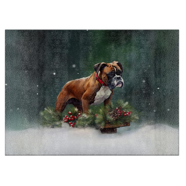 Boxer Christmas snow winter Cutting Board (Front)