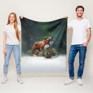 Boxer Christmas snow winter Fleece Blanket