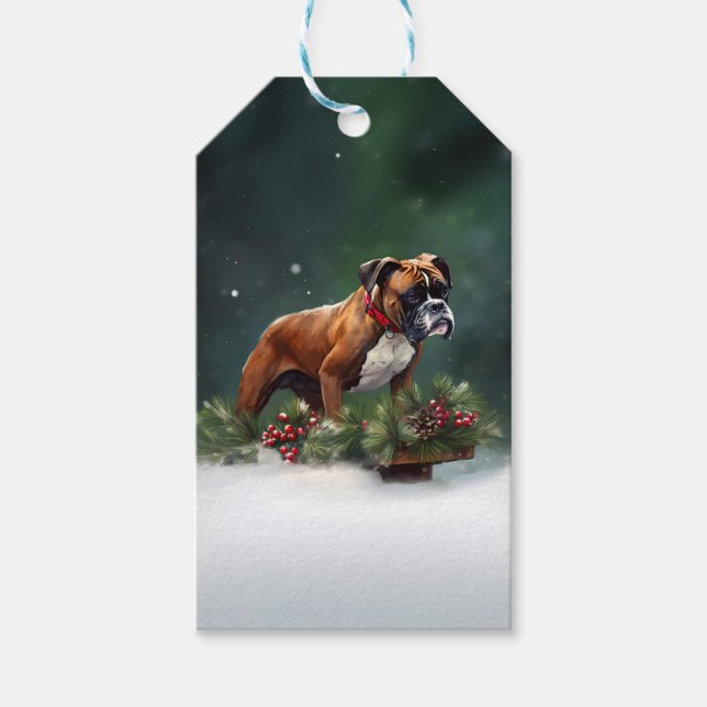 Boxer Christmas snow winter Gift Tags (Front)