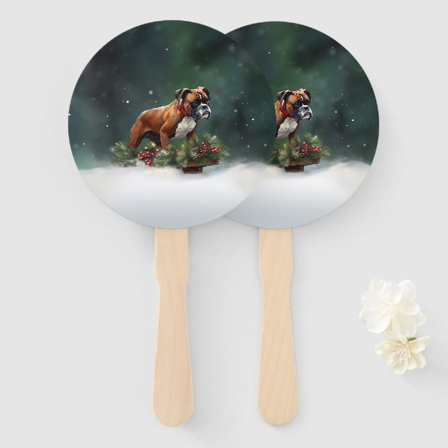Boxer Christmas snow winter Hand Fan (Front and Back)