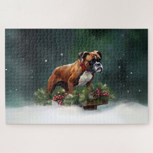Boxer Christmas snow winter Jigsaw Puzzle