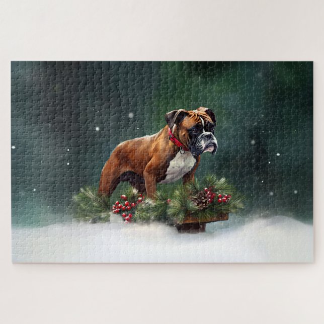 Boxer Christmas snow winter Jigsaw Puzzle (Horizontal)