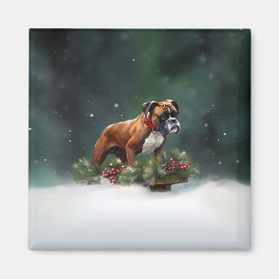 Boxer Christmas snow winter Magnet