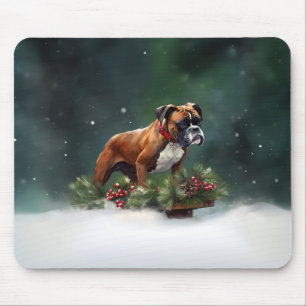 Boxer Christmas snow winter Mouse Mat