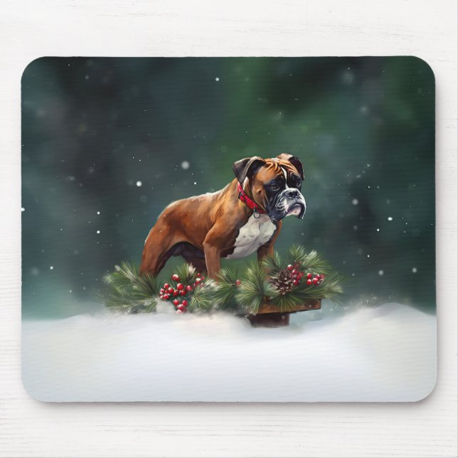 Boxer Christmas snow winter Mouse Mat (Front)