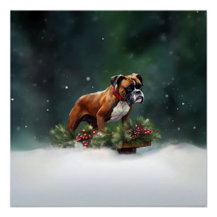 Boxer Christmas snow winter Poster