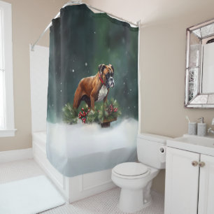 Boxer Christmas snow winter Shower Curtain