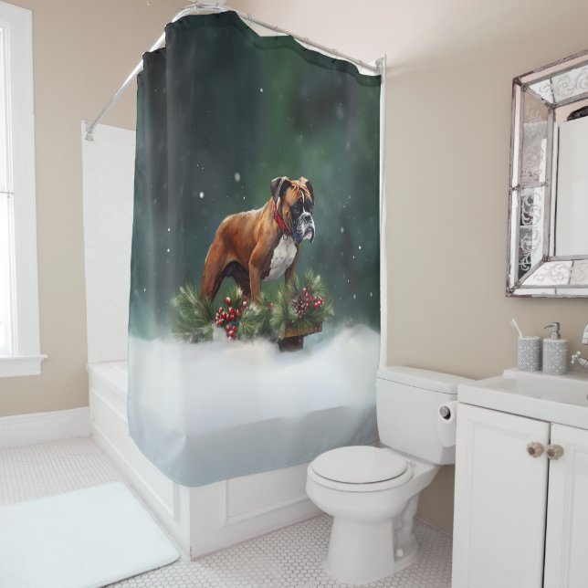 Boxer Christmas snow winter Shower Curtain (In Situ)