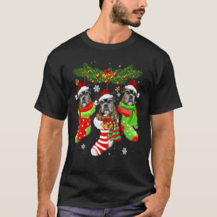 Boxer Christmas Socks Tree Light Xmas Santa Hat T-Shirt