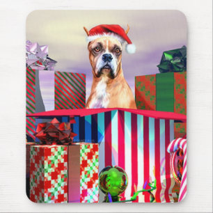 Boxer Christmas Surprise Mouse Mat