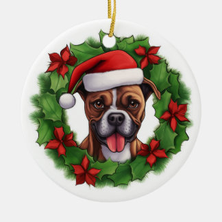 Boxer Christmas Wreath Ceramic Tree Decoration