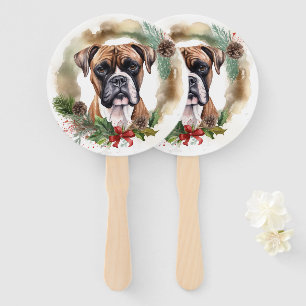 Boxer Christmas Wreath Festive Pup Hand Fan