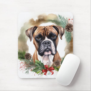 Boxer Christmas Wreath Festive Pup Mouse Mat