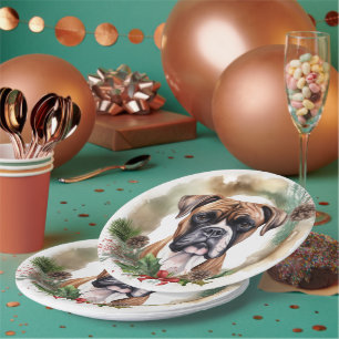 Boxer Christmas Wreath Festive Pup Paper Plate