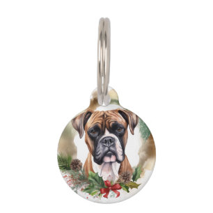 Boxer Christmas Wreath Festive Pup Pet Tag