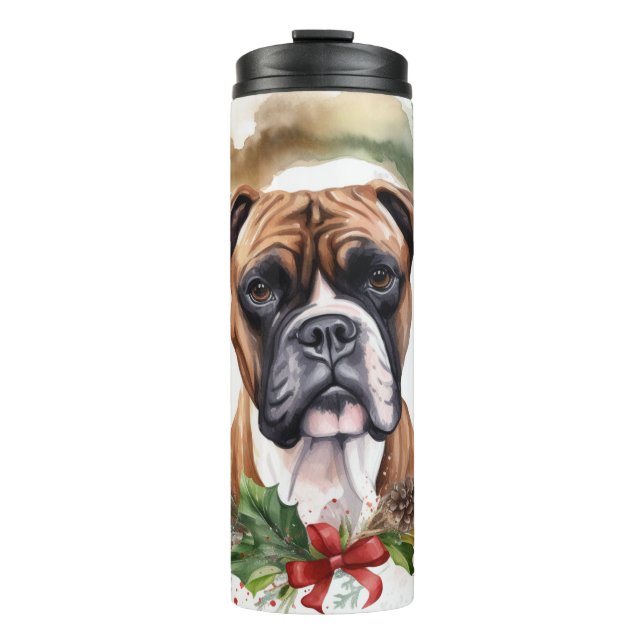 Boxer Christmas Wreath Festive Pup Thermal Tumbler (Front)