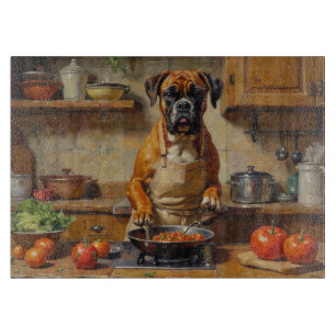 Boxer Cooking in Kitchen Cutting Board