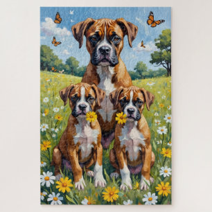 Boxer Daisy Meadow Art Jigsaw Puzzle