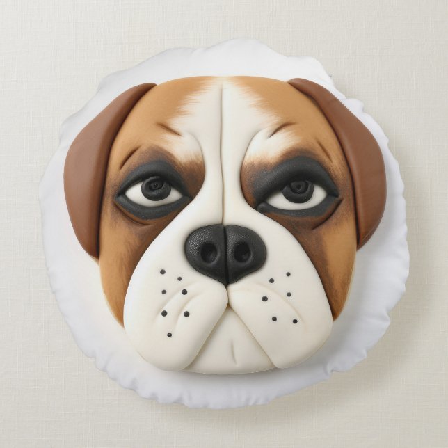 Boxer Dog 3D Inspired  Round Cushion (Back)