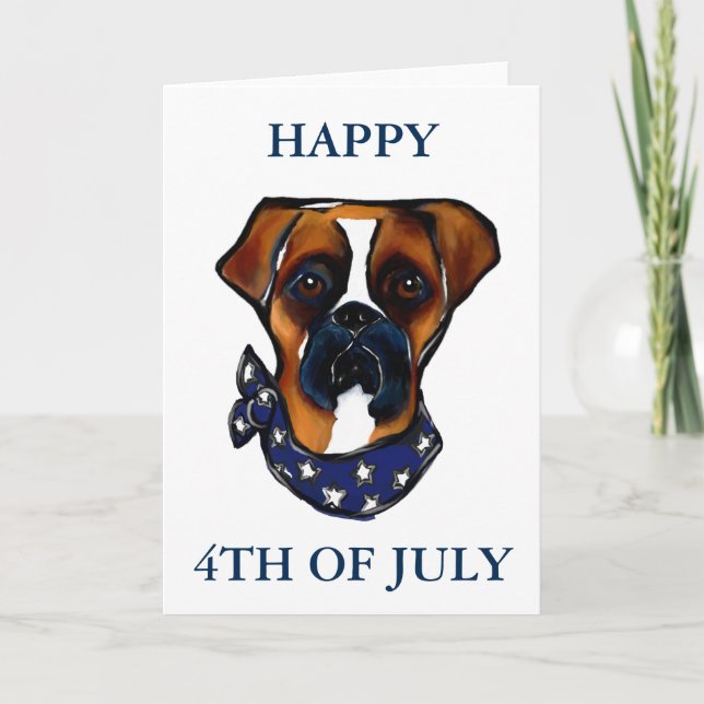 Boxer Dog 4th of July Card (Front)