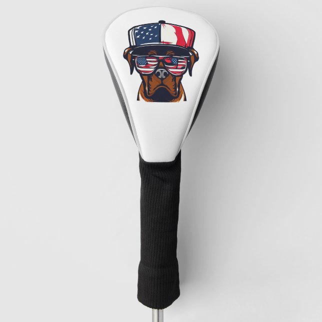 Boxer Dog 4th of July Golf Head Cover (Front)