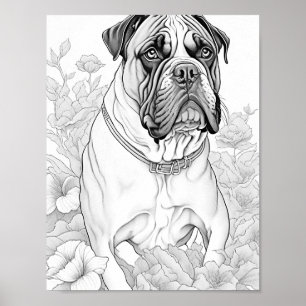 Boxer Dog Adult Colouring Poster