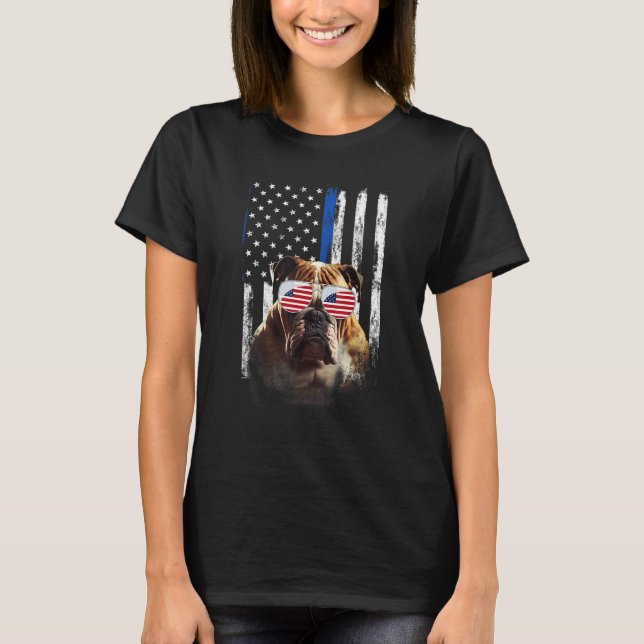 Boxer Dog American Flag Patriotic Boxer Dog 4th Of T-Shirt (Front)
