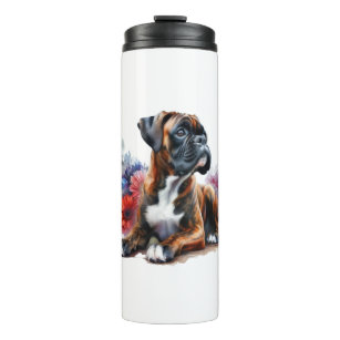 Boxer Dog Amongst The Flowers in Watercolor Thermal Tumbler