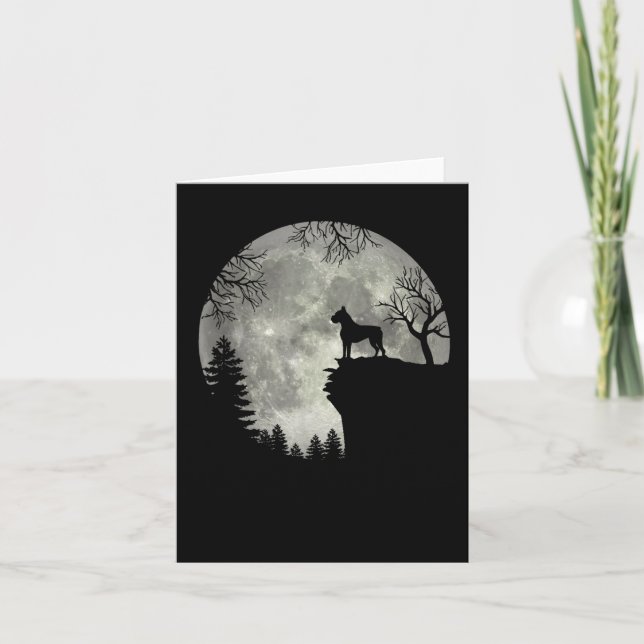 Boxer Dog And Moon Halloween Card (Front)