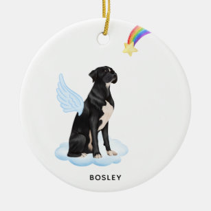 Boxer Dog Angel Personalise Black Dog Pet Memorial Ceramic Tree Decoration