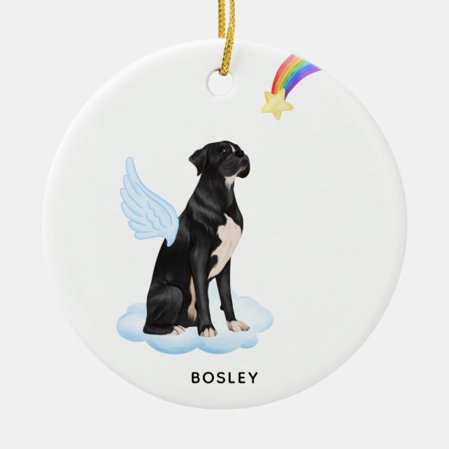 Boxer Dog Angel Personalise Black Dog Pet Memorial Ceramic Tree Decoration (Front)