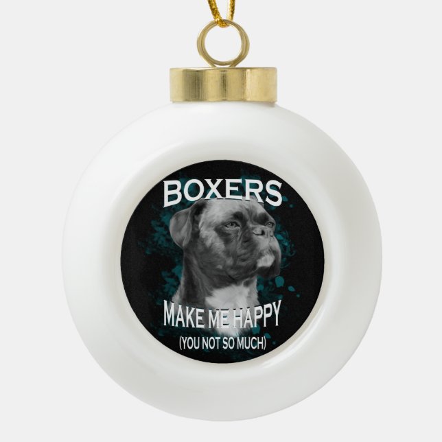 Boxer Dog Animal Lovers Art Text Ceramic Ball Christmas Ornament (Front)