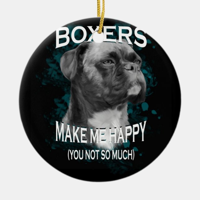 Boxer Dog Animal Lovers Art Text Ceramic Tree Decoration (Front)
