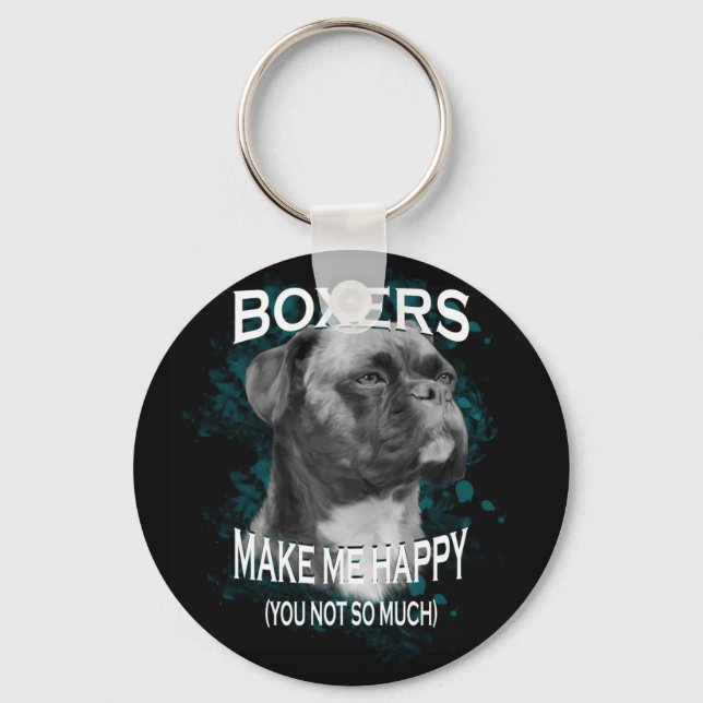 Boxer Dog Animal Lovers Art Text Key Ring (Front)
