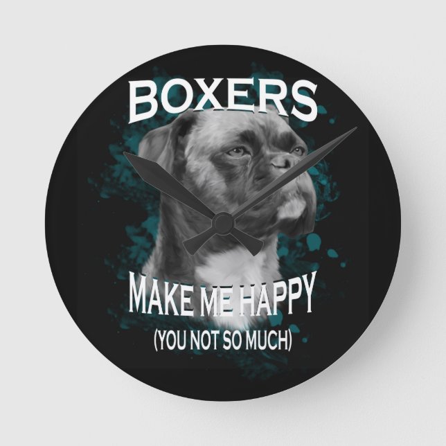 Boxer Dog Animal Lovers Art Text Round Clock (Front)