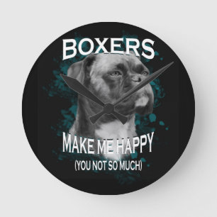 Boxer Dog Animal Lovers Art Text Round Clock